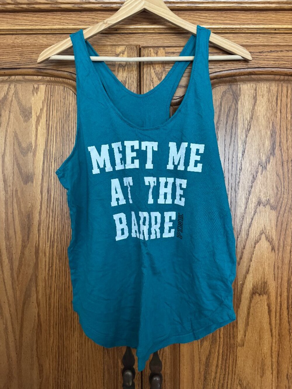 PINK Victoria's Secret Teal Tank Top "Meet Me At The Barre"